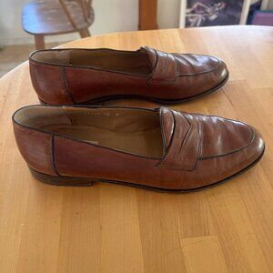 Bruno Magli Men's Cognac Leather Size 12 Slip On Made in Italy Penny Loafers